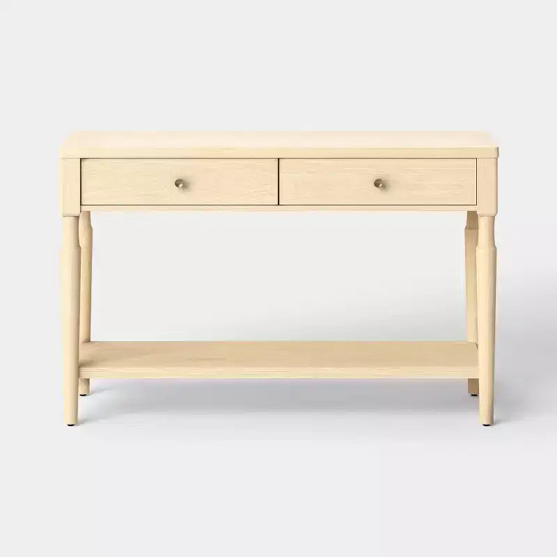 Turned Wood Console Table with Two Drawers - Natural