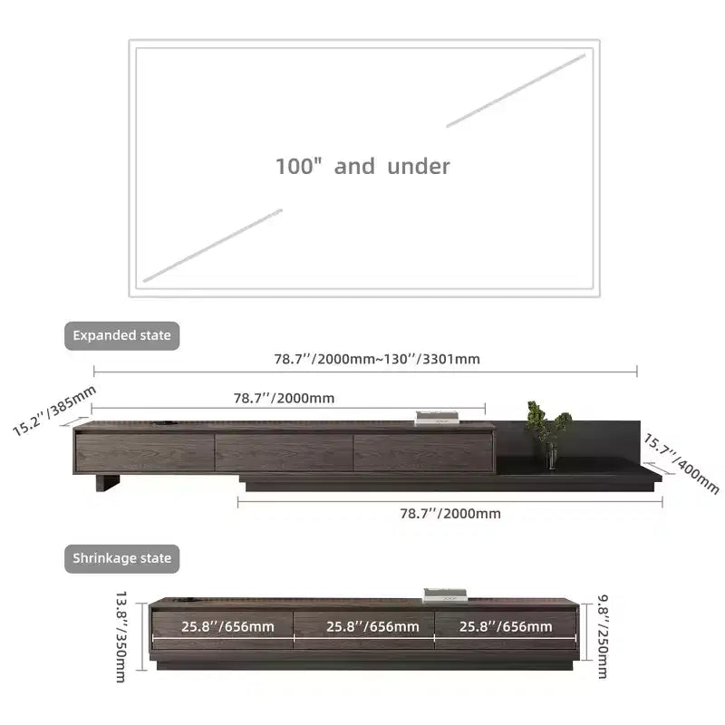 78.7in Expandable TV Stand in Dark Walnut with 3 Drawers