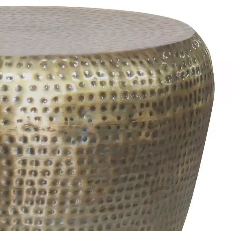 Round Metal Side Table with Hammered Texture