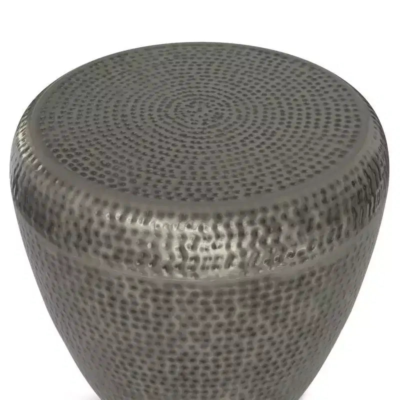 Round Metal Side Table with Hammered Texture