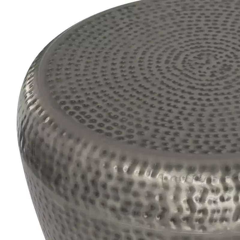Round Metal Side Table with Hammered Texture