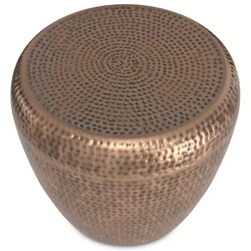Round Metal Side Table with Hammered Texture