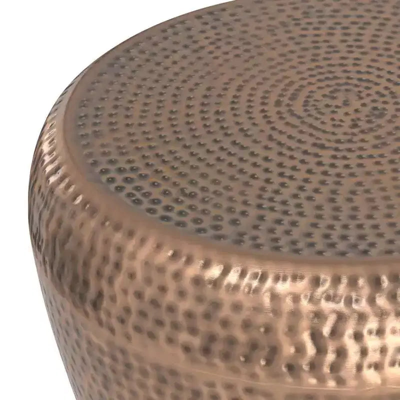 Round Metal Side Table with Hammered Texture