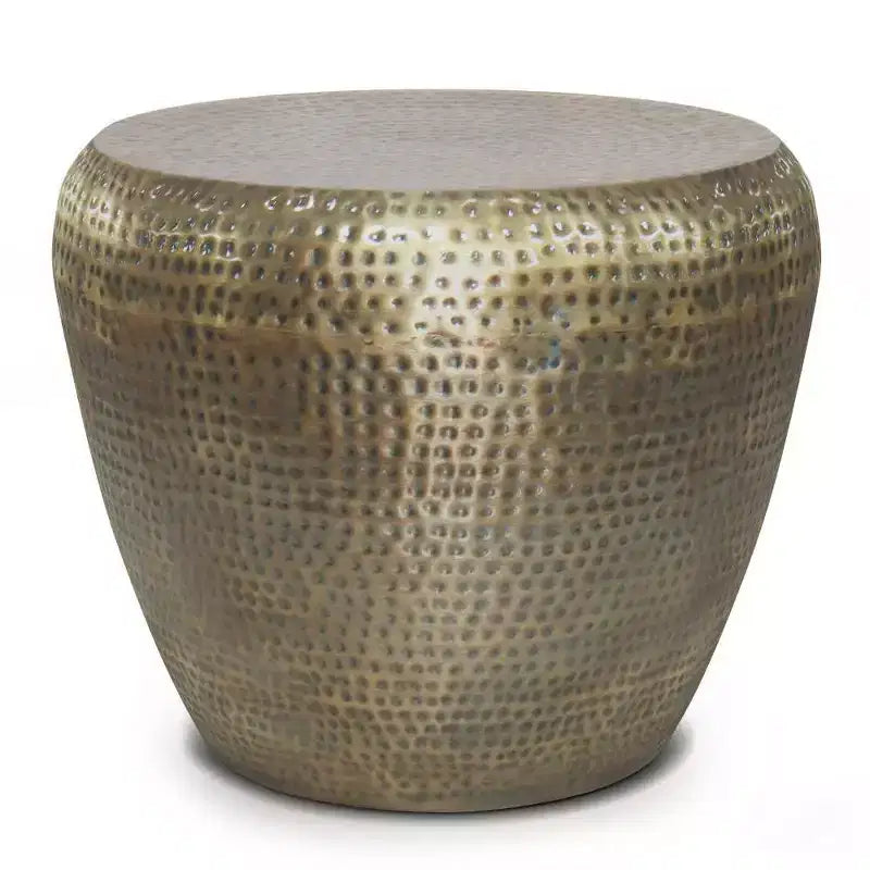 Round Metal Side Table with Hammered Texture