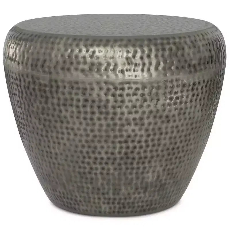 Round Metal Side Table with Hammered Texture
